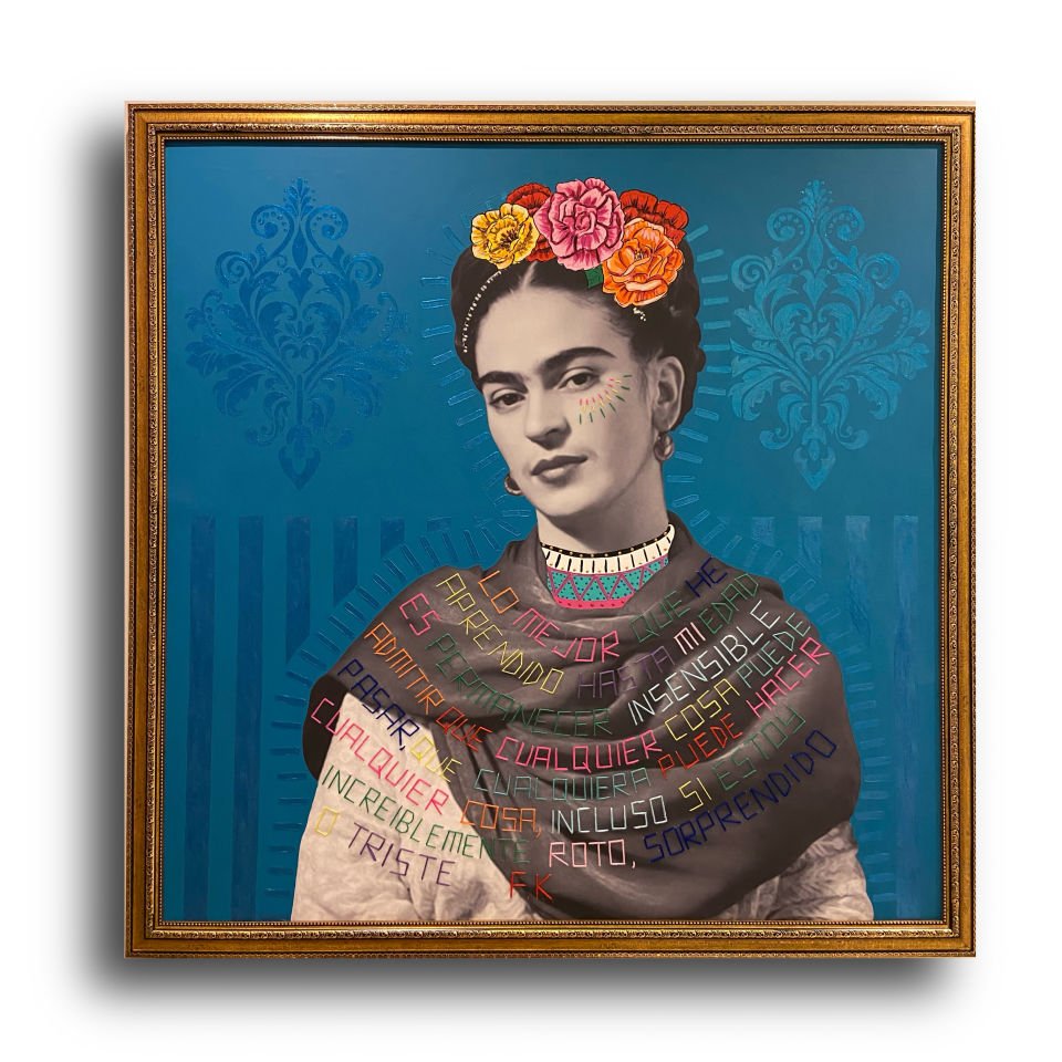 Frida Kahlo - Tuval Üzeri Dijital Baskı Nakış Çalışması ve Akrilik Boya - 100x100 cm