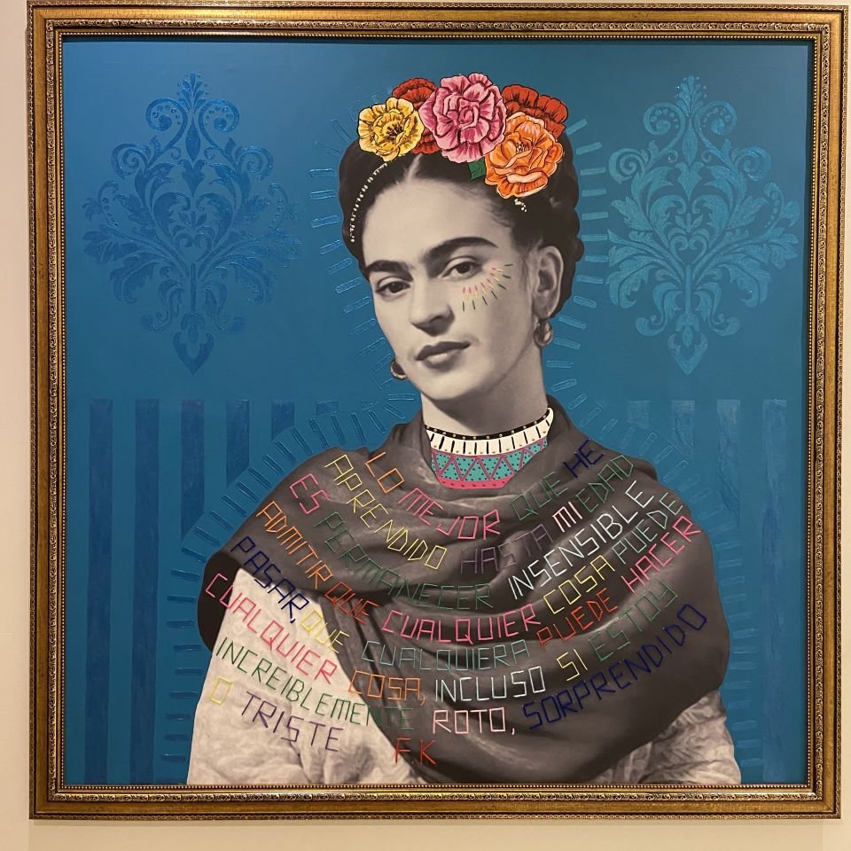 Frida Kahlo - Tuval Üzeri Dijital Baskı Nakış Çalışması ve Akrilik Boya - 100x100 cm
