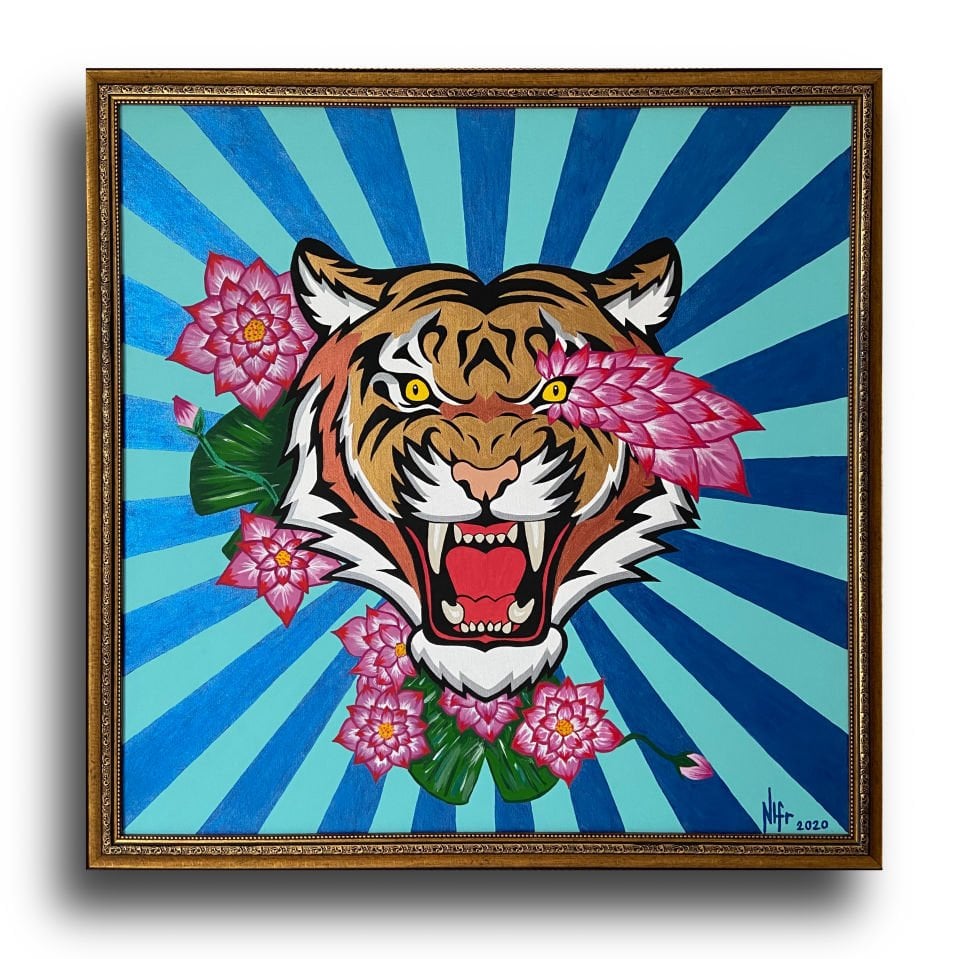 Kaplan - Tuval Üzeri Akrilik Boya - 80x80 cm
