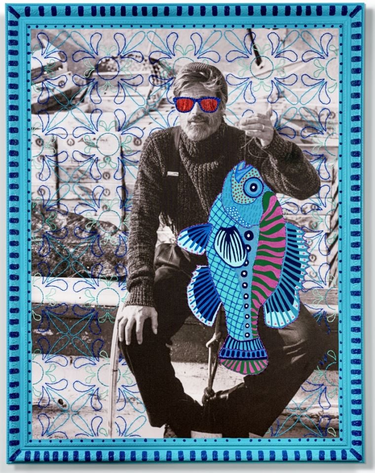 Havalı Balıkçı - Tuval Üzeri Dijital Baskı Akrilik Boya Nakış Çalışması - 90x120cm